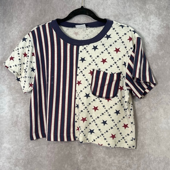 Vintage 90's Backyard Blues Americana Stars and Stripes Crop‎ Top Women's Size L - Picture 2 of 7